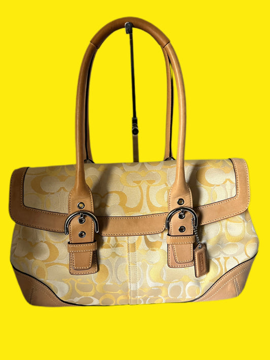 Vintage coach Soho yellow optic signature flap satchel